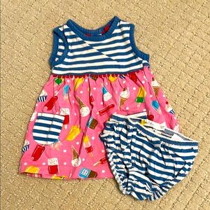 Baby Boden Blue and White Striped Dress Set